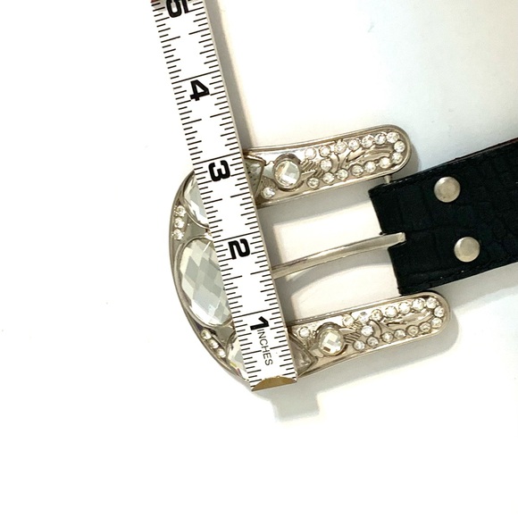 Nocona Black Leather Belt with Conchos and Rhinestones Western Belt Size 35 - Picture 13 of 15